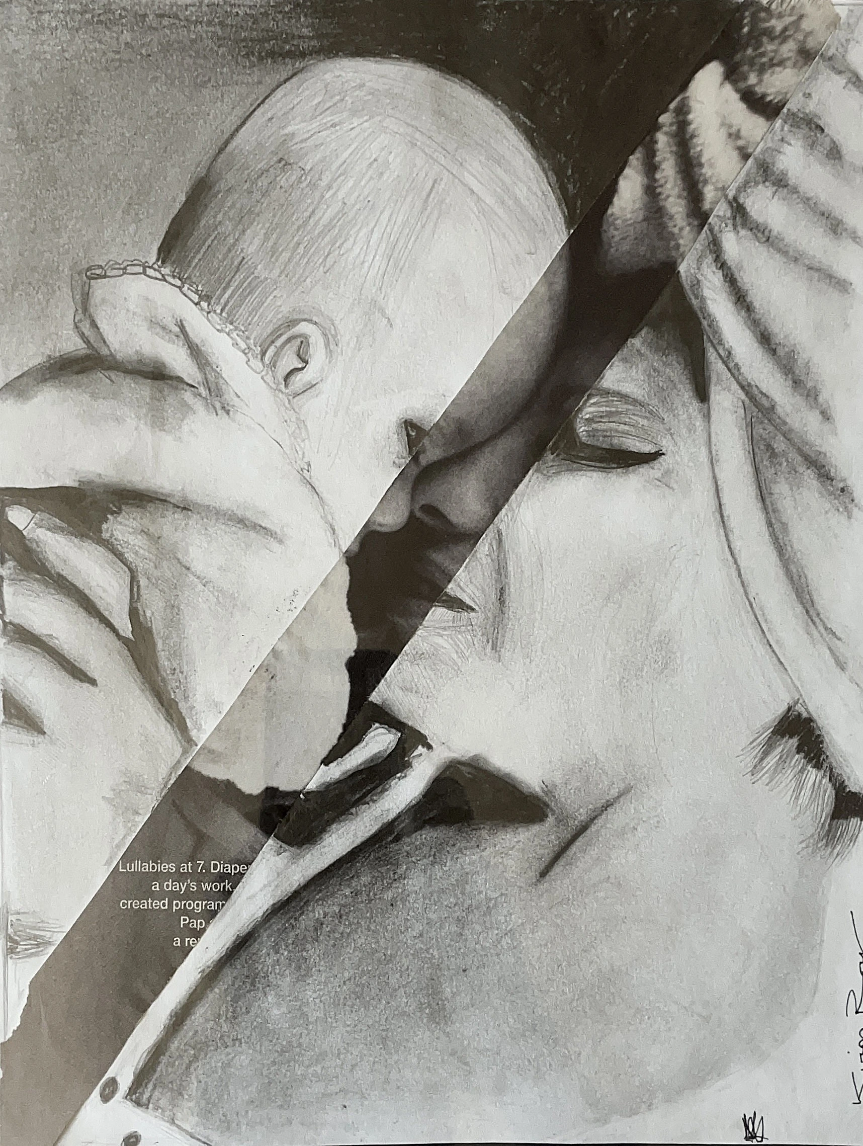 Graphite sketch of woman and baby.